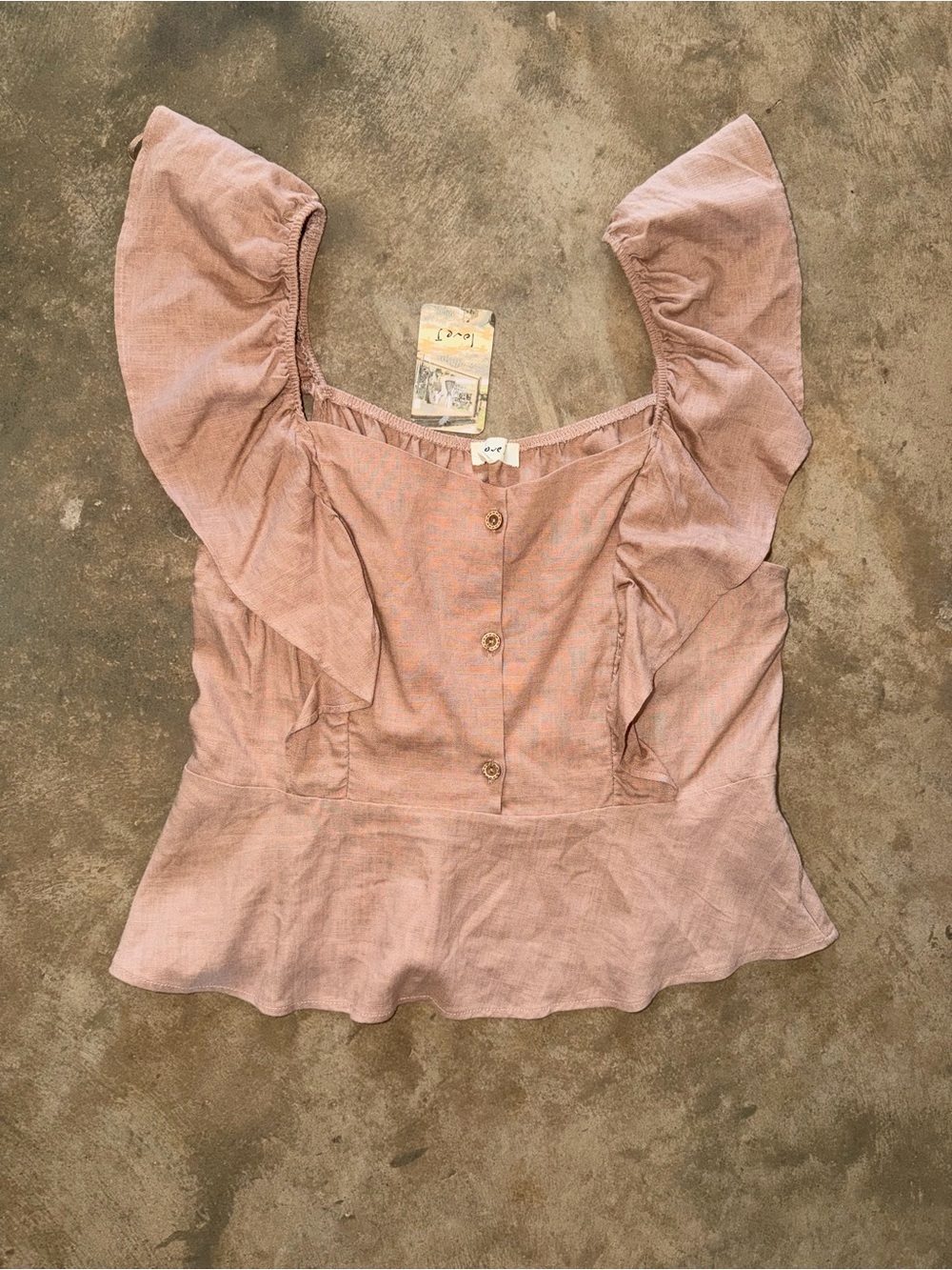 Love J Mocha Square Neck Ruffle Peplum Linen Blend Blouse Large NWT (Fit M)